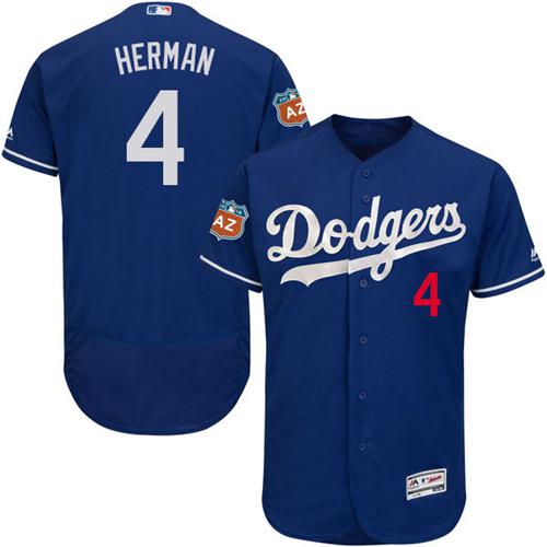 Dodgers #4 Babe Herman Blue Flexbase Authentic Collection Stitched MLB Jersey - Click Image to Close